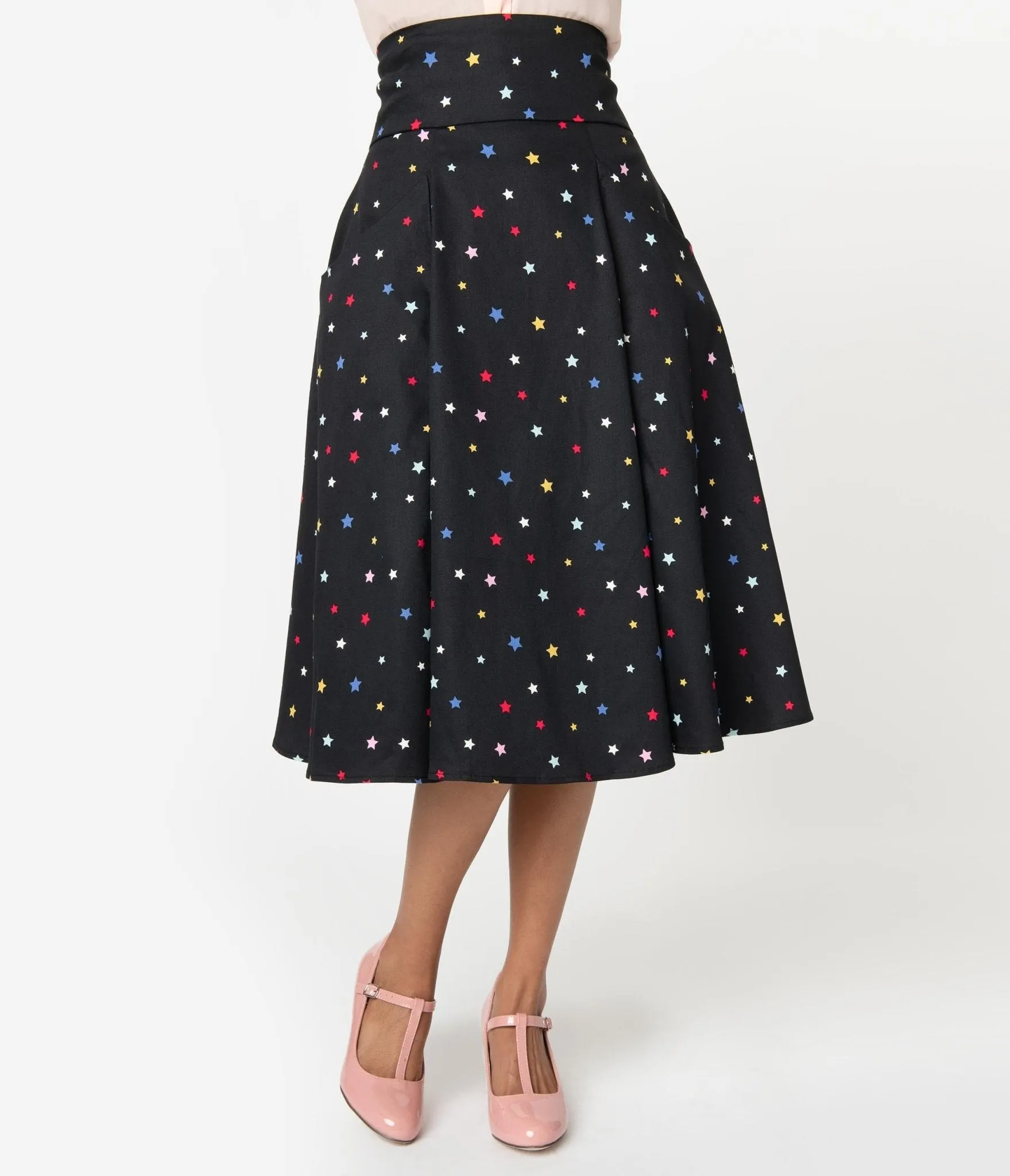 Collectif 1950s Black & Multicolor Stars Alexa Suspender Swing Skirt sold by Unique Vintage product image thumbnail 3