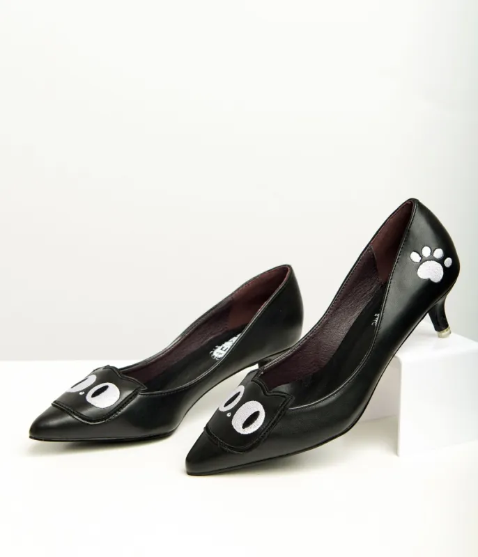 Black Leatherette Kitty Cat Lover Heels sold by Unique Vintage