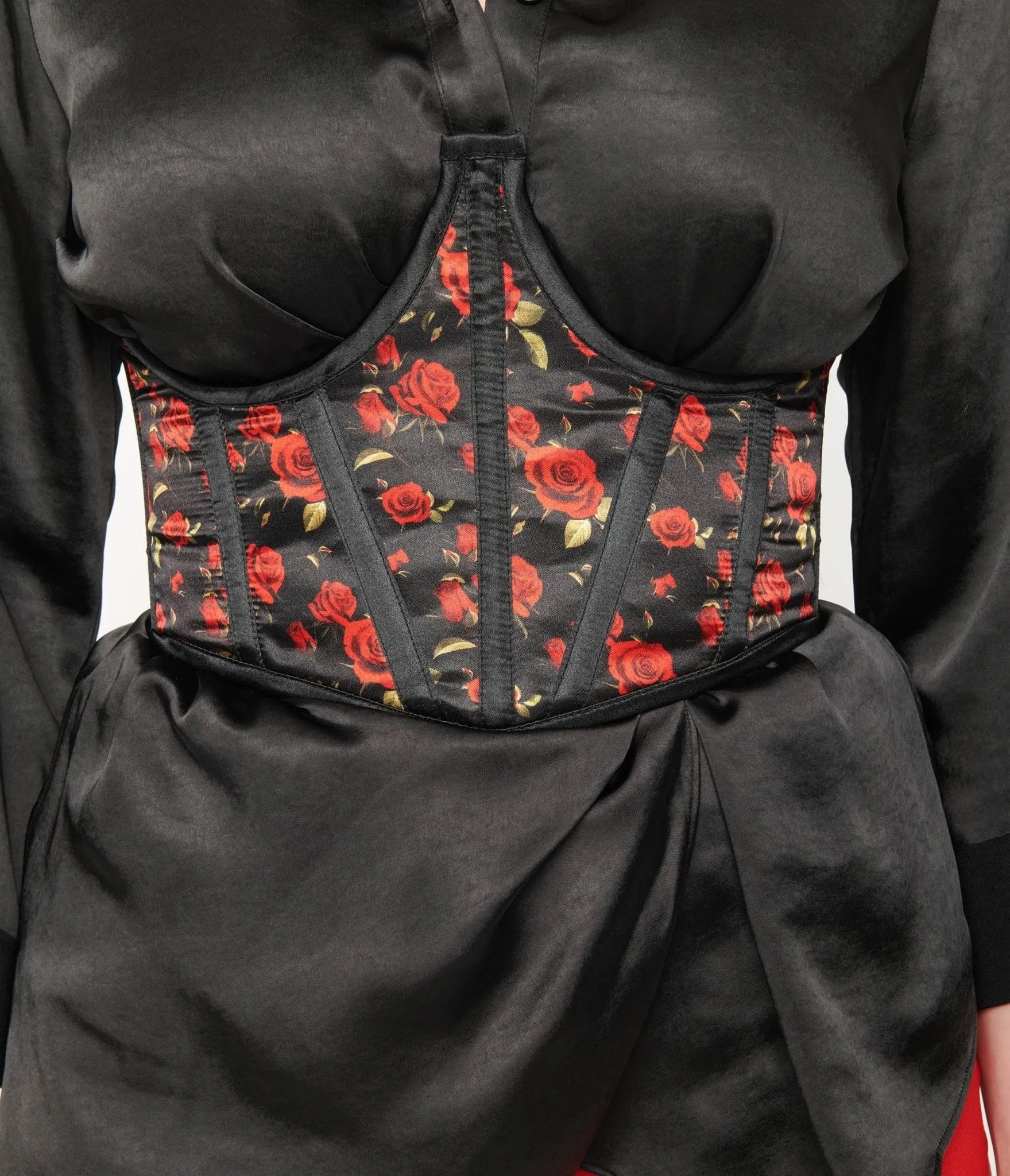 Black & Red Rose Print Open Cup Corset sold by Unique Vintage product image thumbnail 2