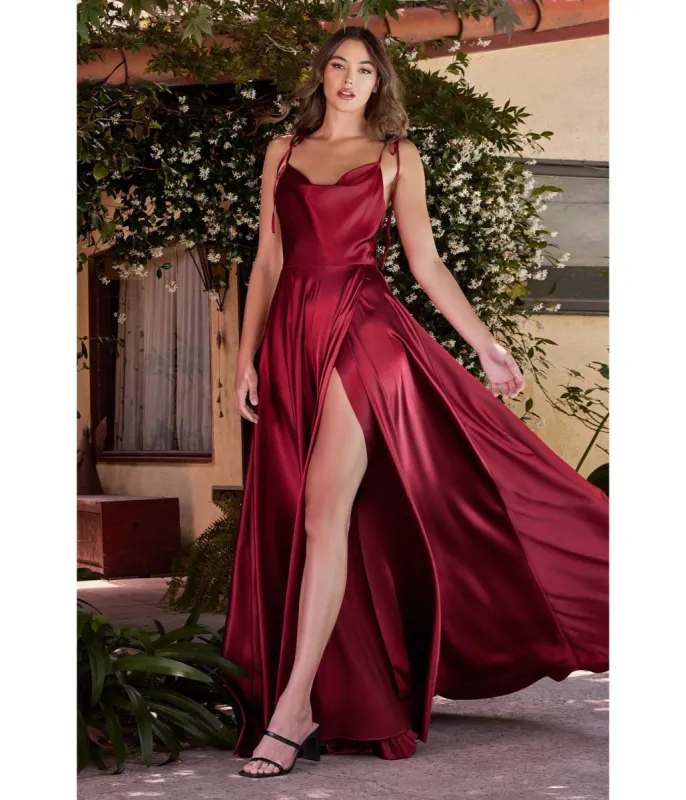 Ladivine by Cinderella Divine Burgundy Liquid Satin Prom Gown sold by Unique Vintage