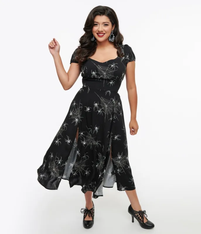 Hell Bunny Black Grunge Spider Midi Dress sold by Unique Vintage