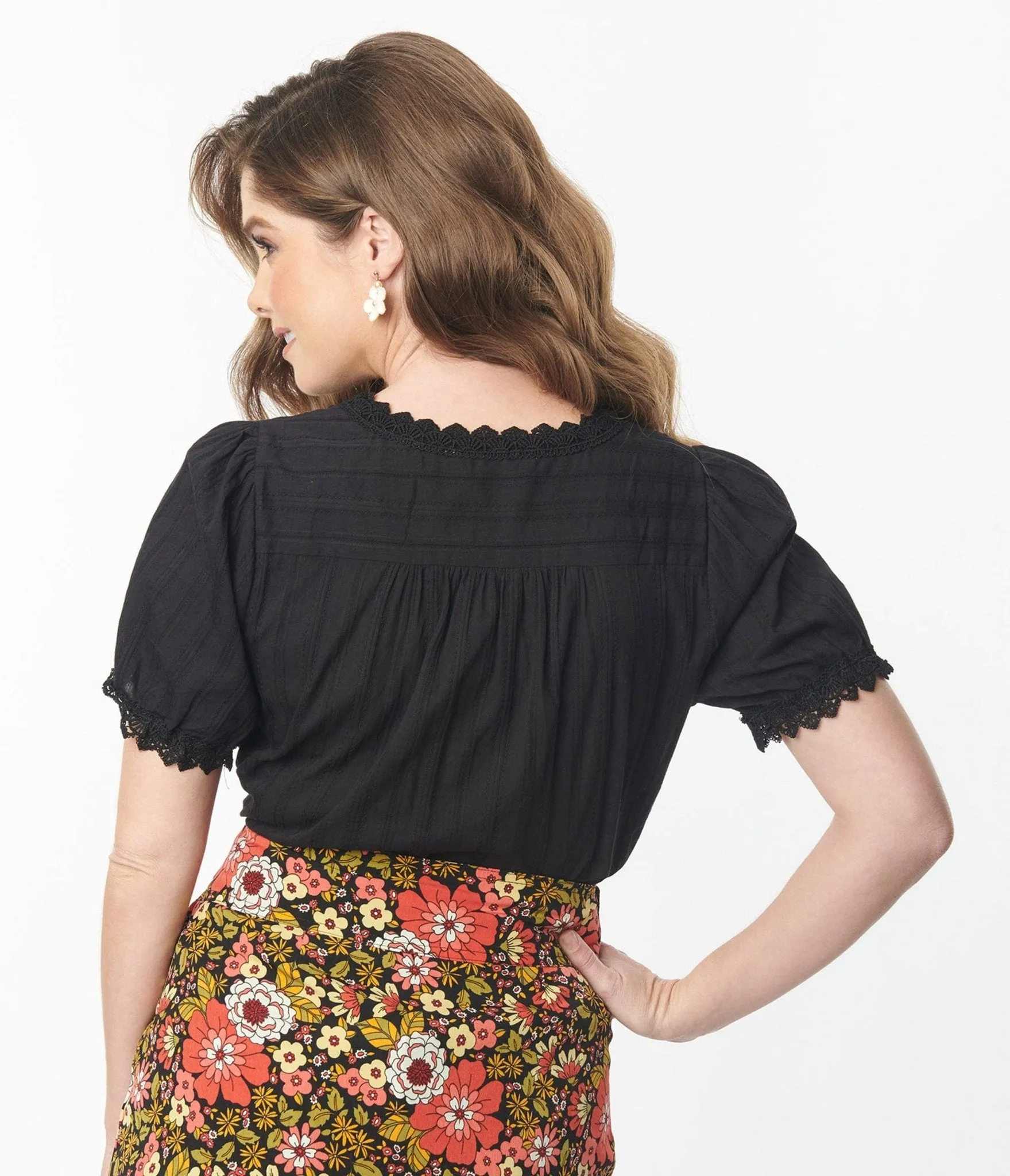 Black Lace Button Down Top sold by Unique Vintage product image thumbnail 3