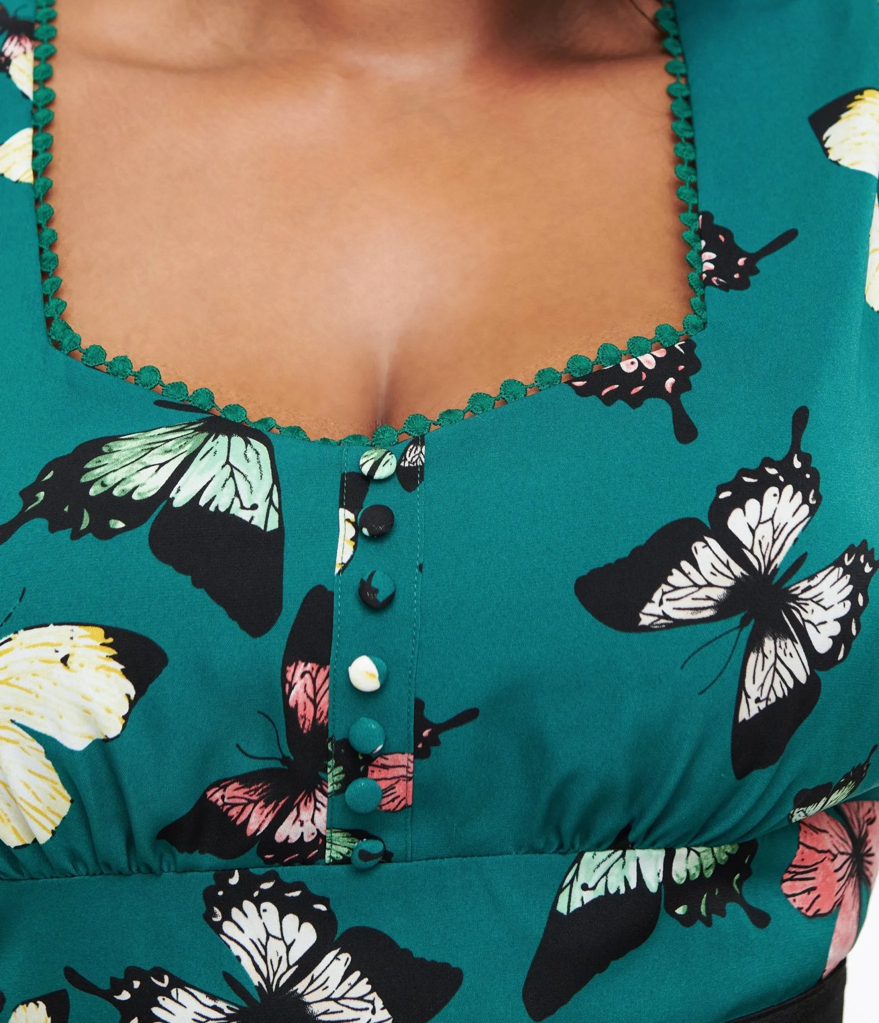 Unique Vintage Plus Size 1940s Green Butterfly Print Midi Dress sold by Unique Vintage product image thumbnail 2
