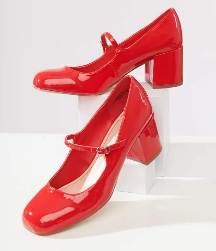1960s Red Patent Leatherette Mary Jane Heels sold by Unique Vintage