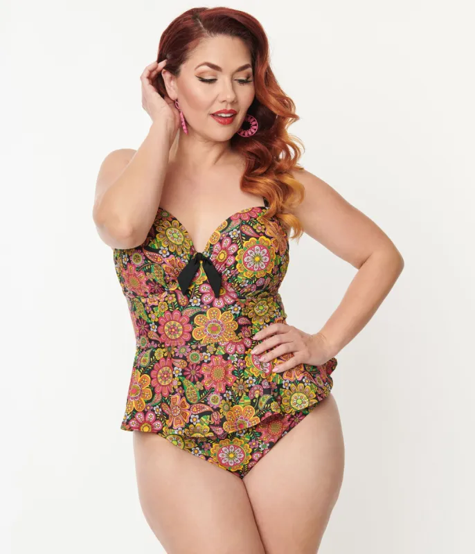 Unique Vintage Plus Size Kaleidoscope Floral Daphne Swim Bottoms sold by Unique Vintage