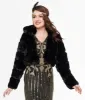 Black Faux Fur Puffer Crop Jacket sold by Unique Vintage