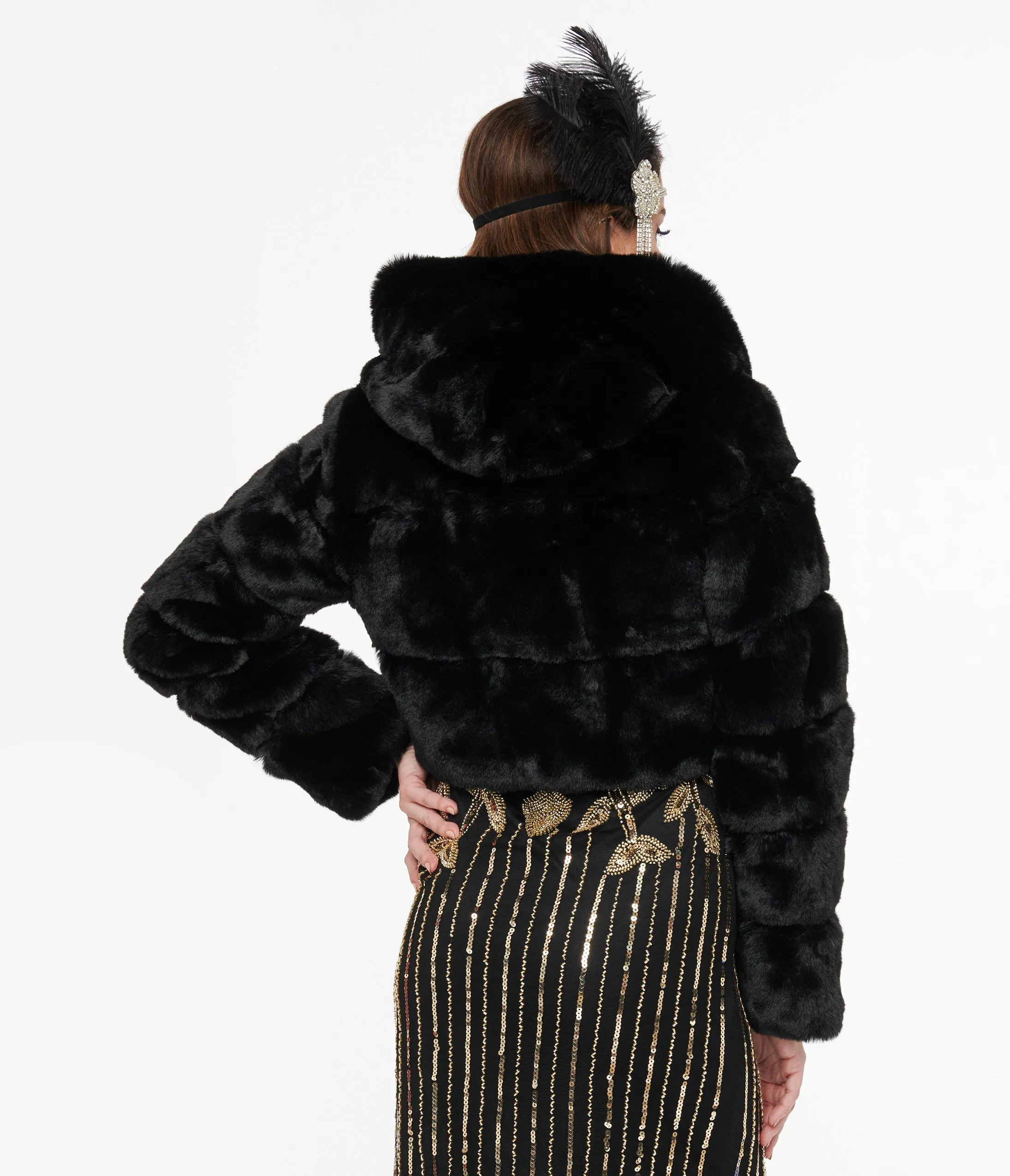 Black Faux Fur Puffer Crop Jacket sold by Unique Vintage product image thumbnail 2