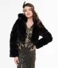 Black Faux Fur Puffer Crop Jacket sold by Unique Vintage