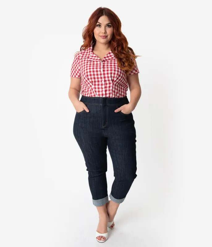 Barbie x Unique Vintage Plus Size Dark Blue Denim Picnic Capri Pants sold by Unique Vintage