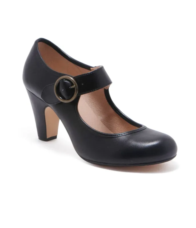 Chelsea Crew 1940s Black Leatherette Mary Jane Madeline Heels sold by Unique Vintage