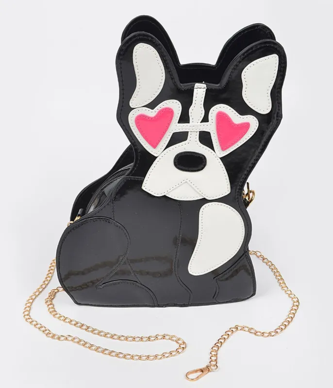 Black Puppy Leatherette Crossbody Bag sold by Unique Vintage