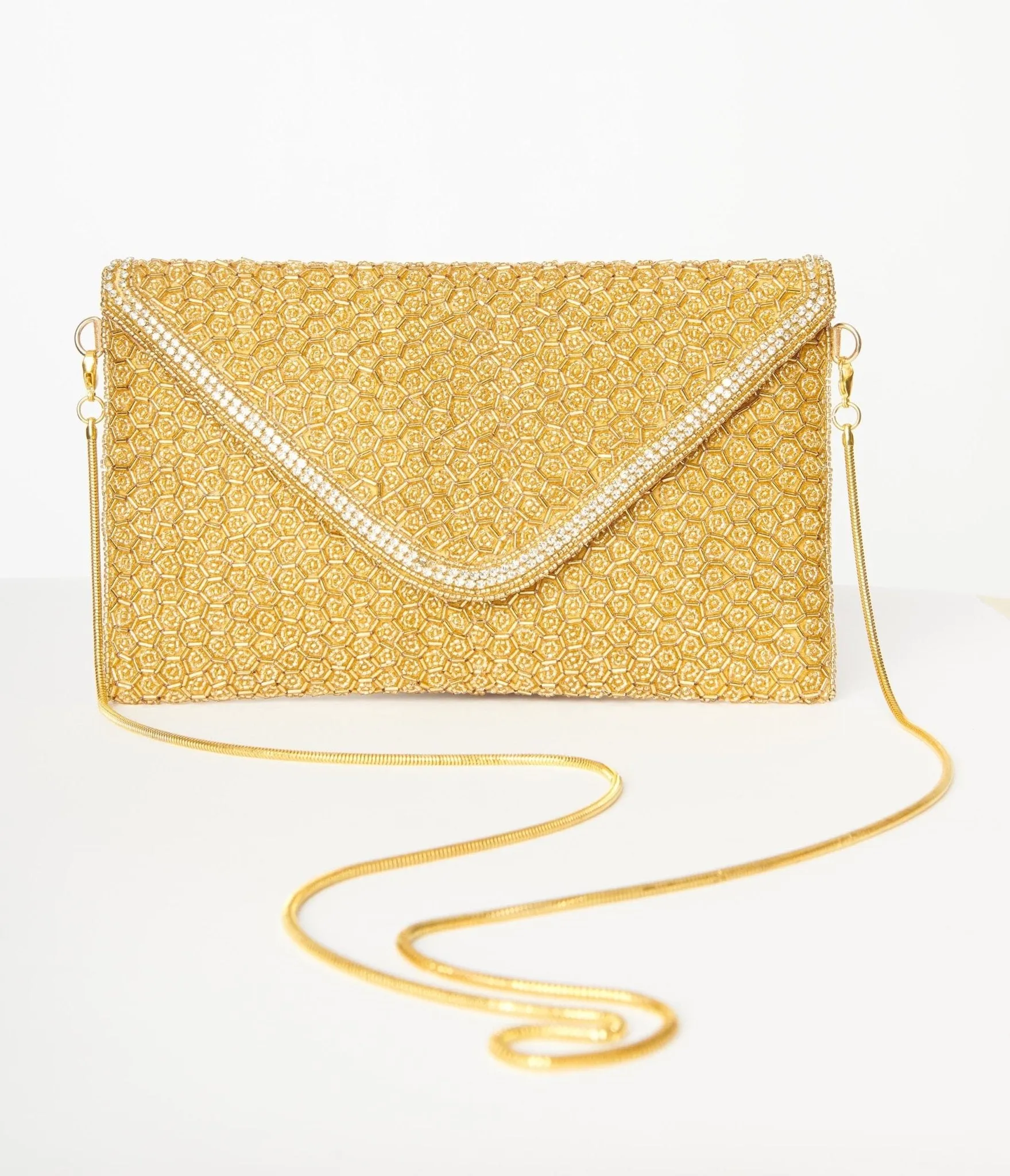 Gold Beaded Evening Envelope Clutch sold by Unique Vintage