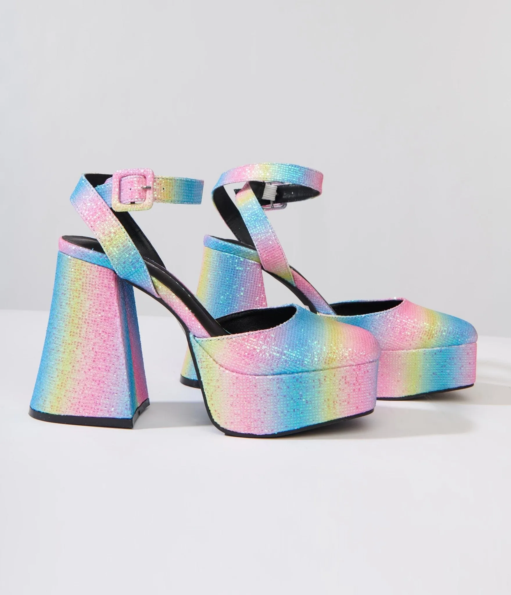 Rainbow Glitter Chunky Platform Heels sold by Unique Vintage product image thumbnail 2