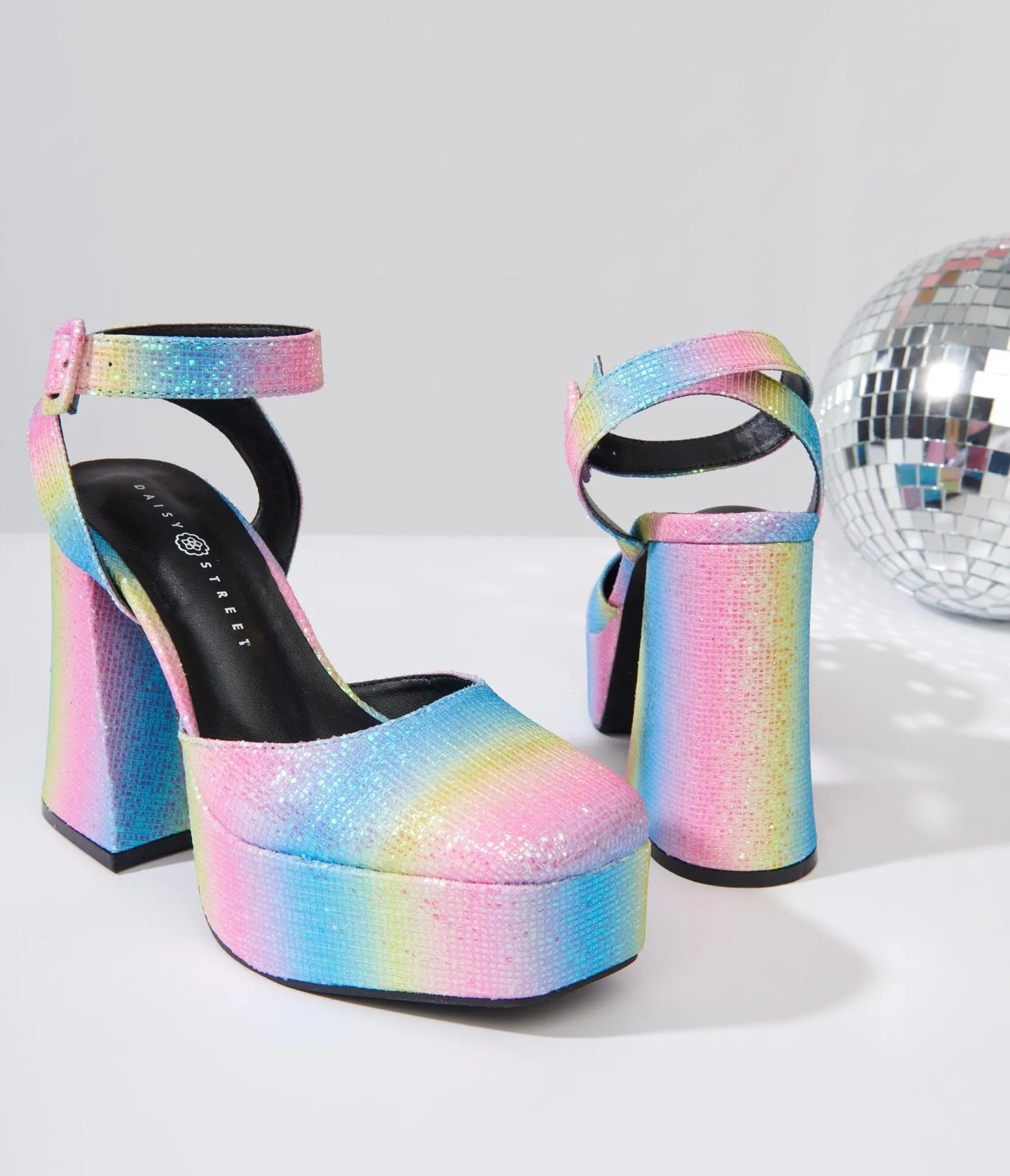 Rainbow Glitter Chunky Platform Heels sold by Unique Vintage