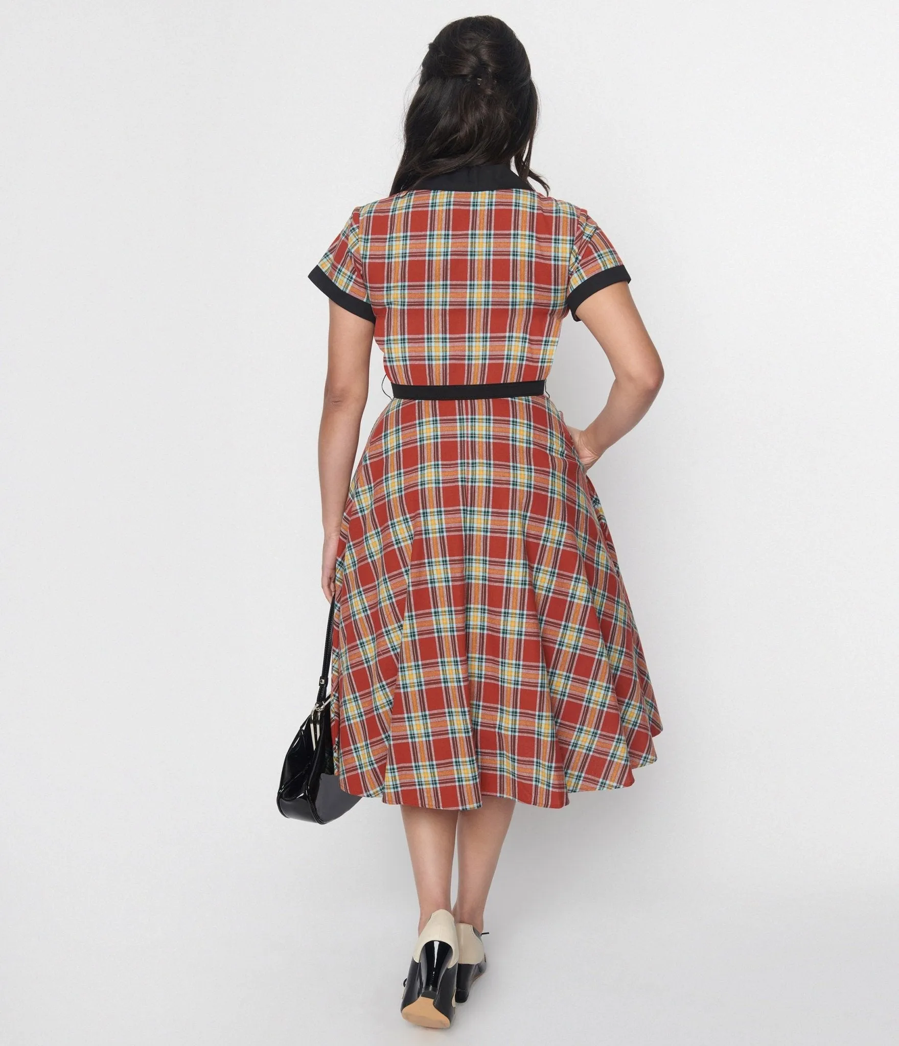 Unique Vintage Red Plaid & Black Contrast Alexis Swing Dress sold by Unique Vintage product image thumbnail 2