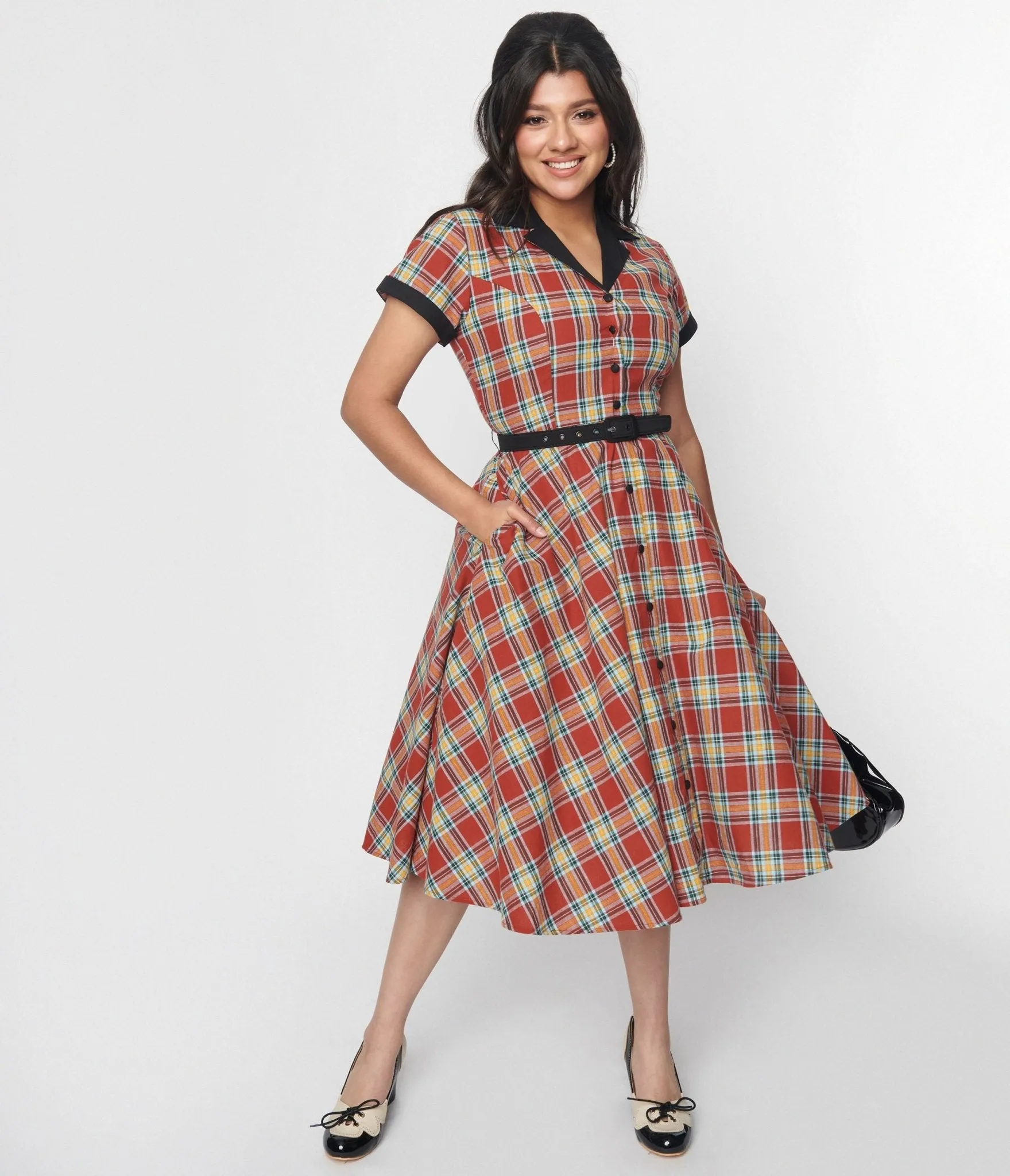 Unique Vintage Red Plaid & Black Contrast Alexis Swing Dress sold by Unique Vintage product image thumbnail 3