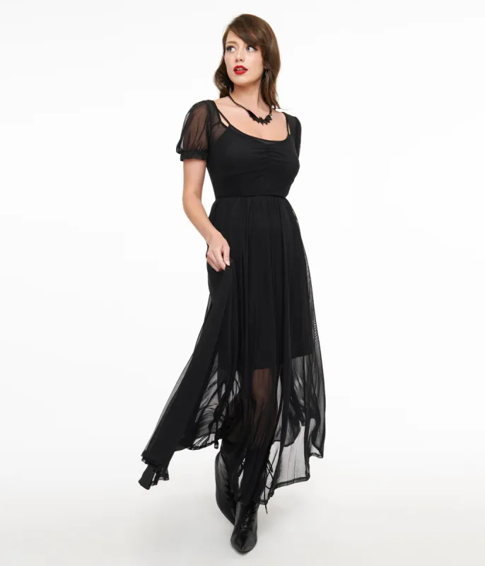 Foxblood Black Sheer Mesh Lily Maxi Dress sold by Unique Vintage