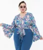 Smak Parlour Plus Size Blue & Purple Psychedelic Floral Belva Crop Blouse sold by Unique Vintage
