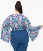 Smak Parlour Plus Size Blue & Purple Psychedelic Floral Belva Crop Blouse sold by Unique Vintage
