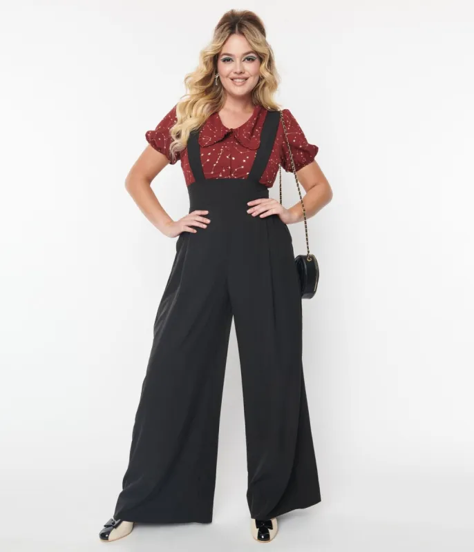 Unique Vintage Black Wide Leg Rochelle Suspender Pants sold by Unique Vintage
