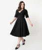 Unique Vintage Plus Size Black Delores Swing Dress with Sleeves sold by Unique Vintage