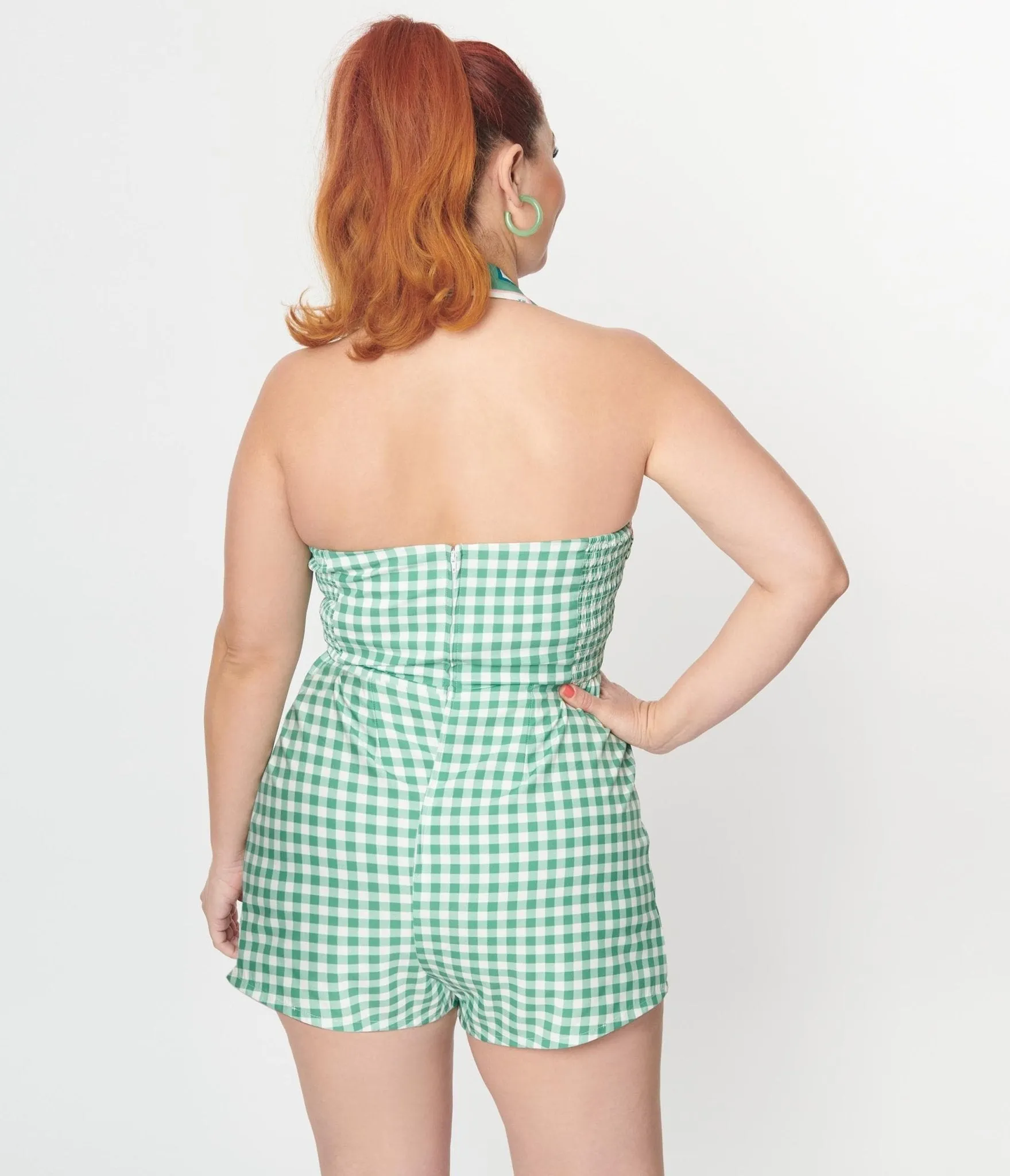 Unique Vintage Green & White Vegetable Gingham Romper sold by Unique Vintage product image thumbnail 3