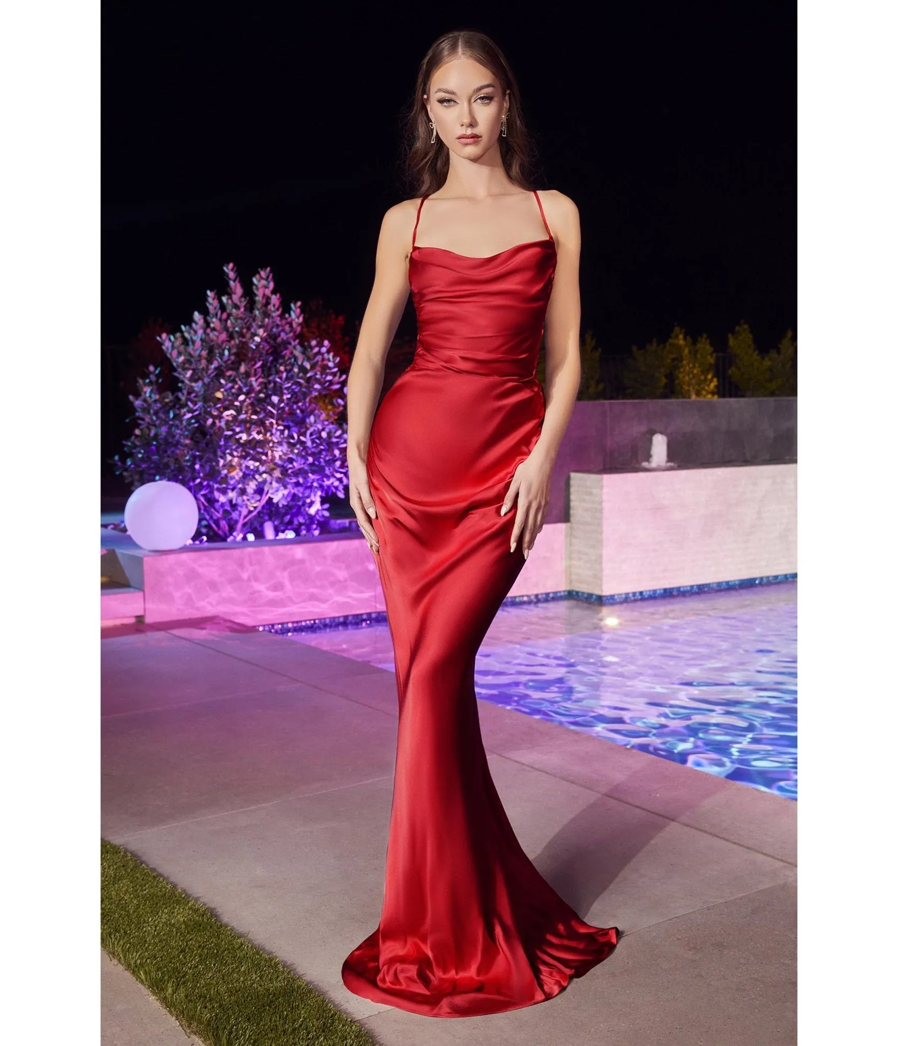 Cinderella Divine Red Satin Fitted Slip Bridesmaid Gown sold by Unique Vintage