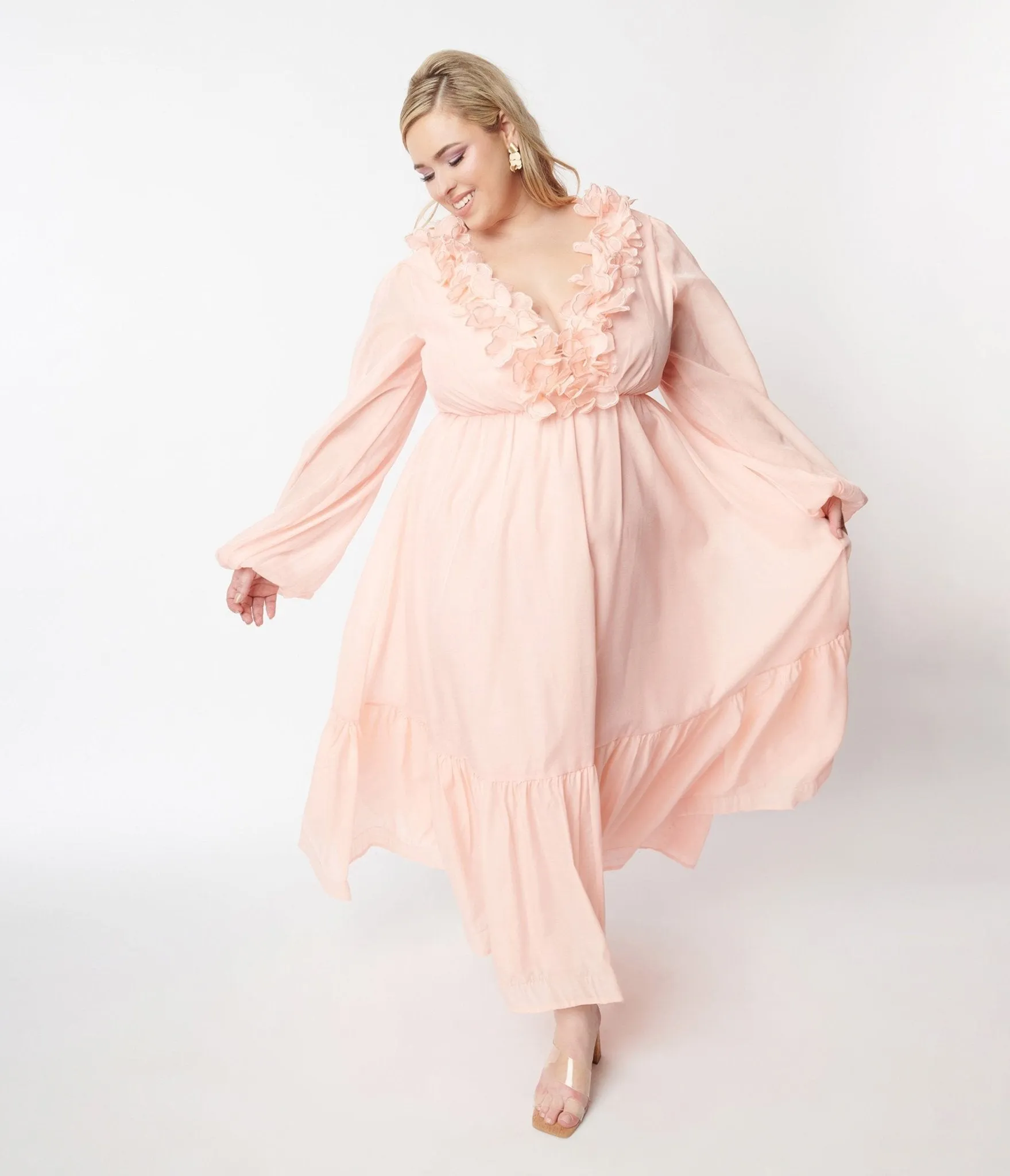 Peach Ruffled Maxi Dress sold by Unique Vintage product image thumbnail 5