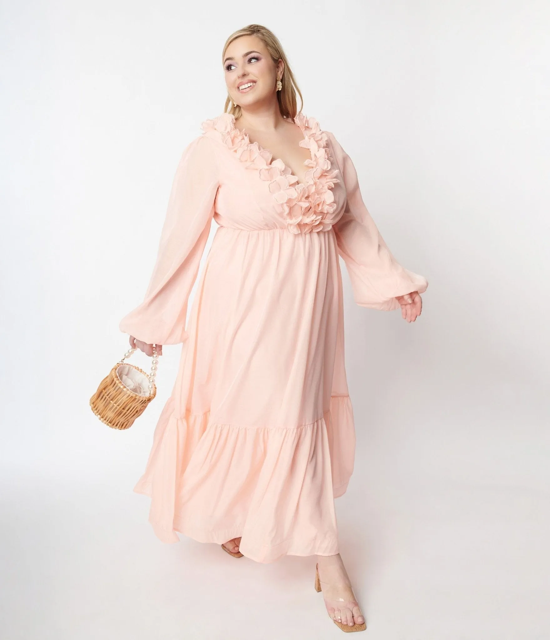 Peach Ruffled Maxi Dress sold by Unique Vintage product image thumbnail 4