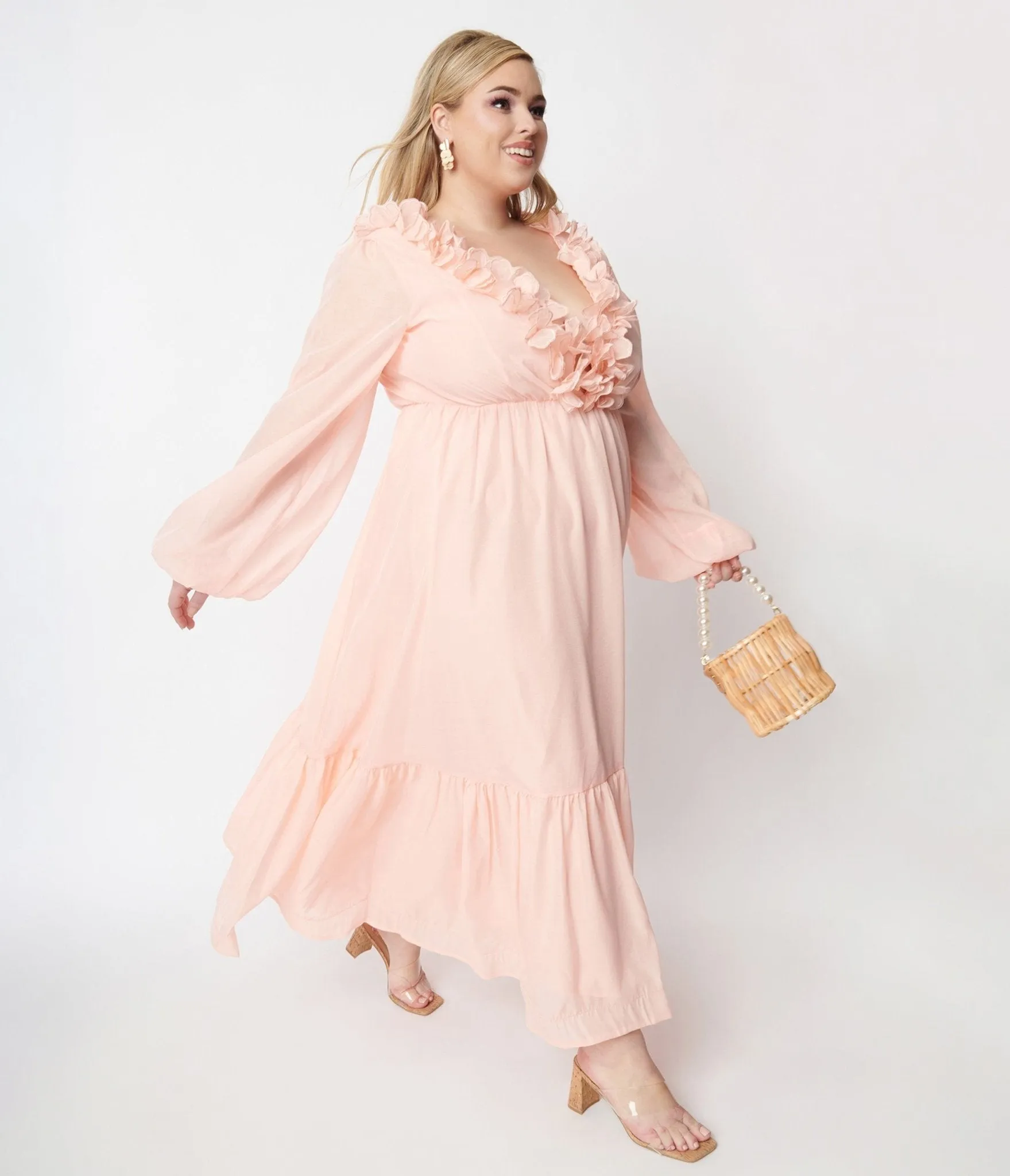 Peach Ruffled Maxi Dress sold by Unique Vintage