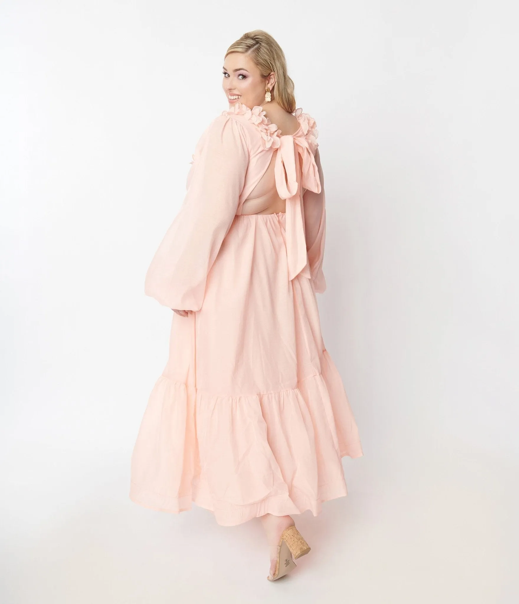 Peach Ruffled Maxi Dress sold by Unique Vintage product image thumbnail 3