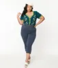 Unique Vintage Plus Size Denim Mushroom & Daisy Embroidered Rachelle Capri Pants sold by Unique Vintage