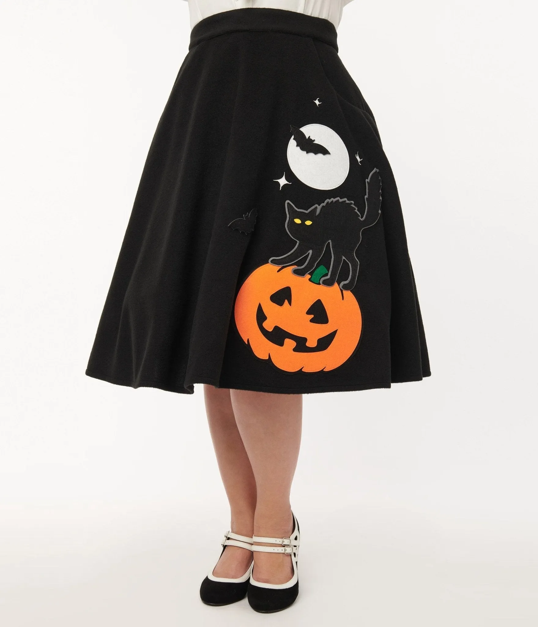 Unique Vintage Black Halloween Music Box Soda Shop Swing Skirt sold by Unique Vintage product image thumbnail 2