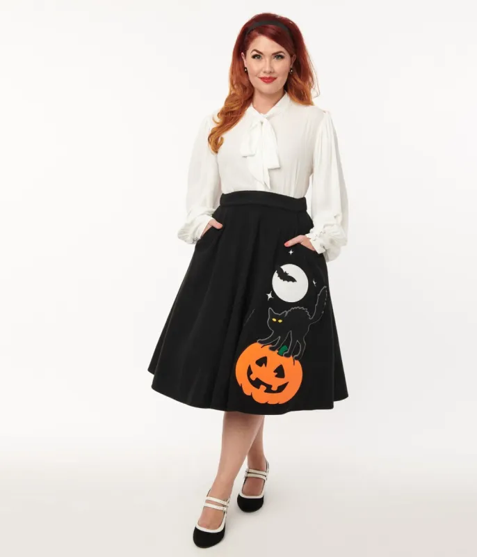 Unique Vintage Black Halloween Music Box Soda Shop Swing Skirt sold by Unique Vintage