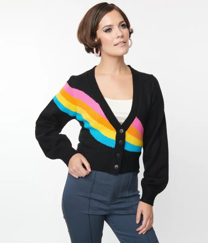 Smak Parlour Black & Rainbow Stripe Cardigan sold by Unique Vintage