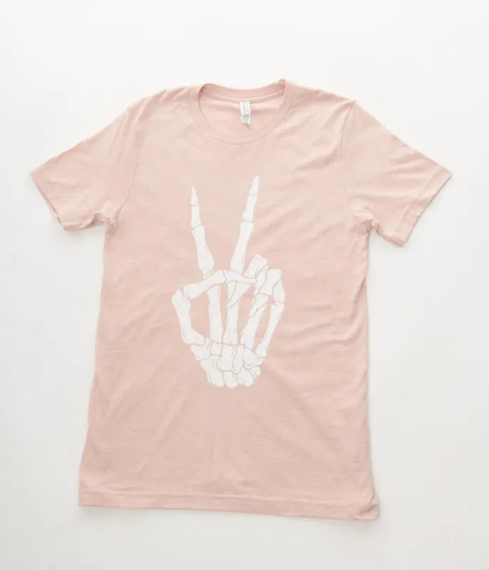 Pink & White Skeleton Peace Sign Unisex Graphic Tee sold by Unique Vintage