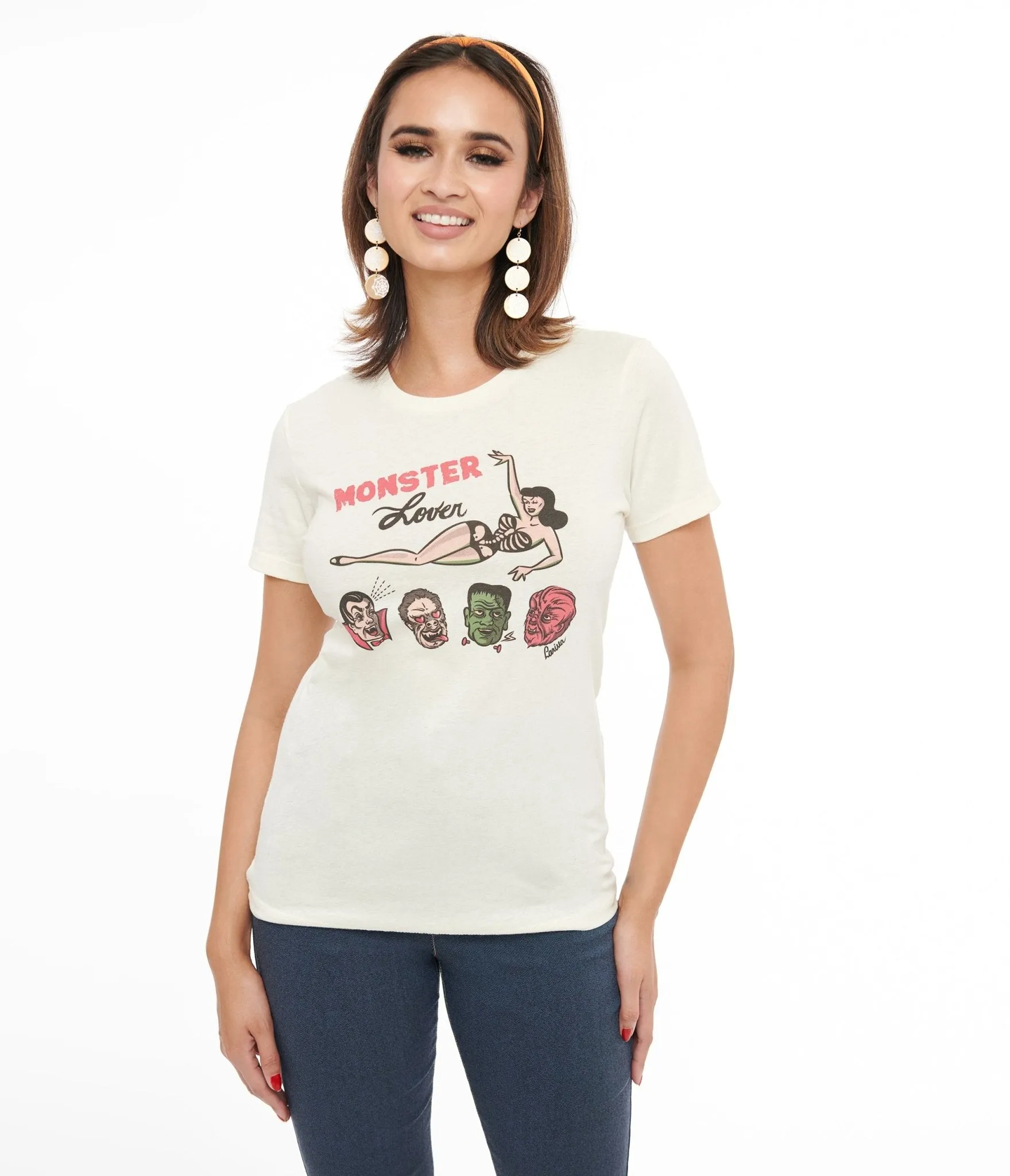 Ivory Monster Lover Fitted Graphic Tee sold by Unique Vintage product image thumbnail 3