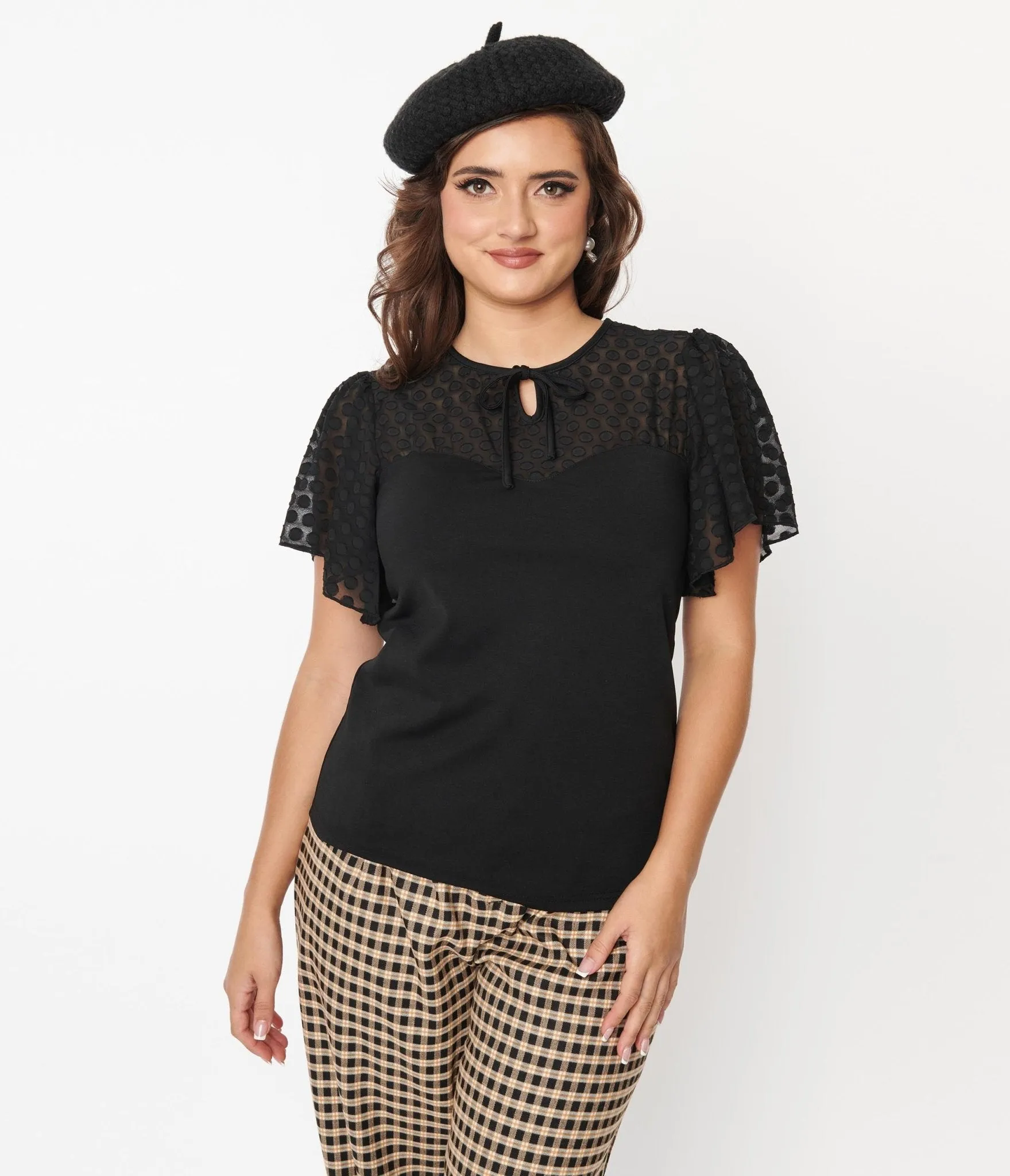 Unique Vintage Black Clip Dot Flutter Sleeve Top sold by Unique Vintage product image thumbnail 3