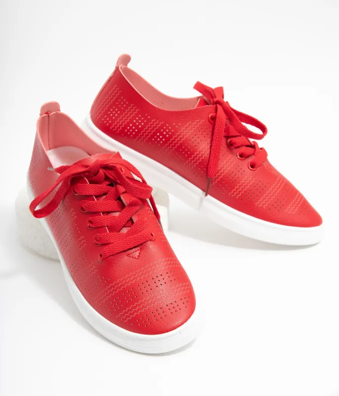 Red Perforated Sneakers sold by Unique Vintage