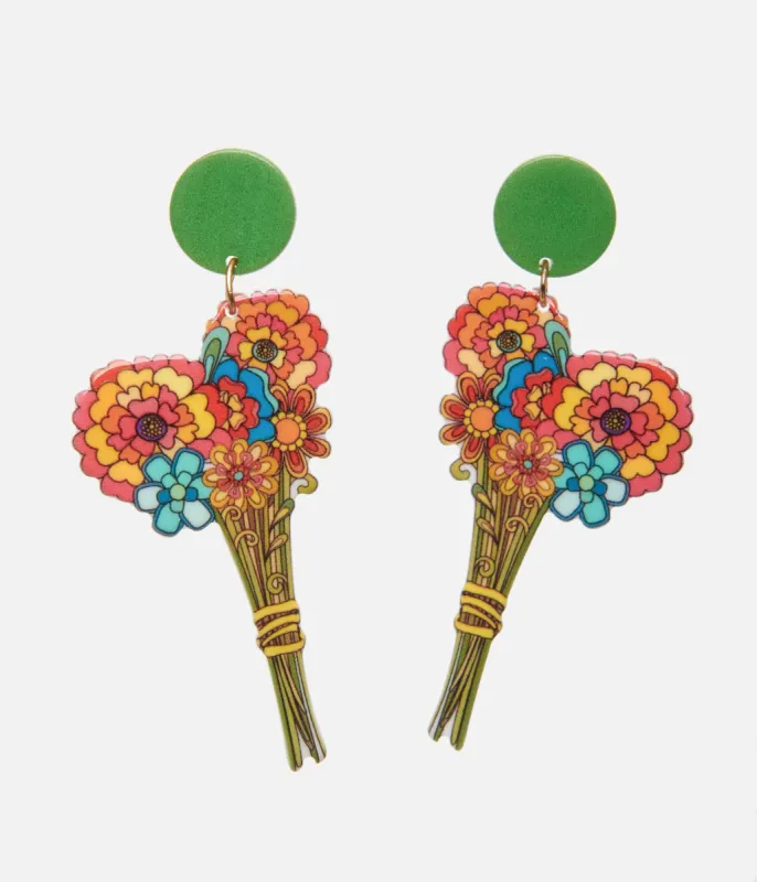 1970s Rainbow Flower Bouquet Earrings sold by Unique Vintage