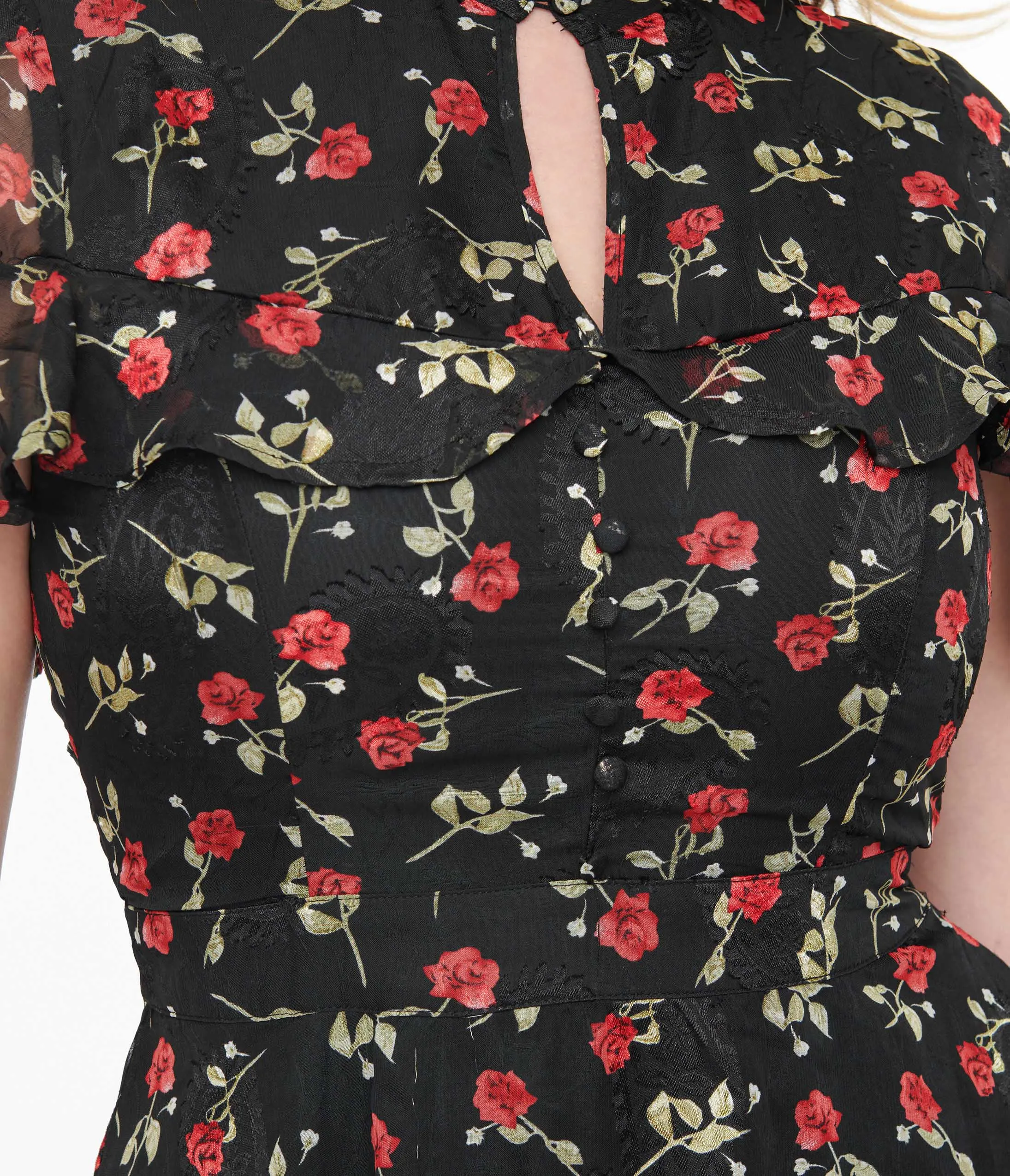 Unique Vintage 1950s Black & Red Rose Capulet Fit & Flare Dress sold by Unique Vintage product image thumbnail 2