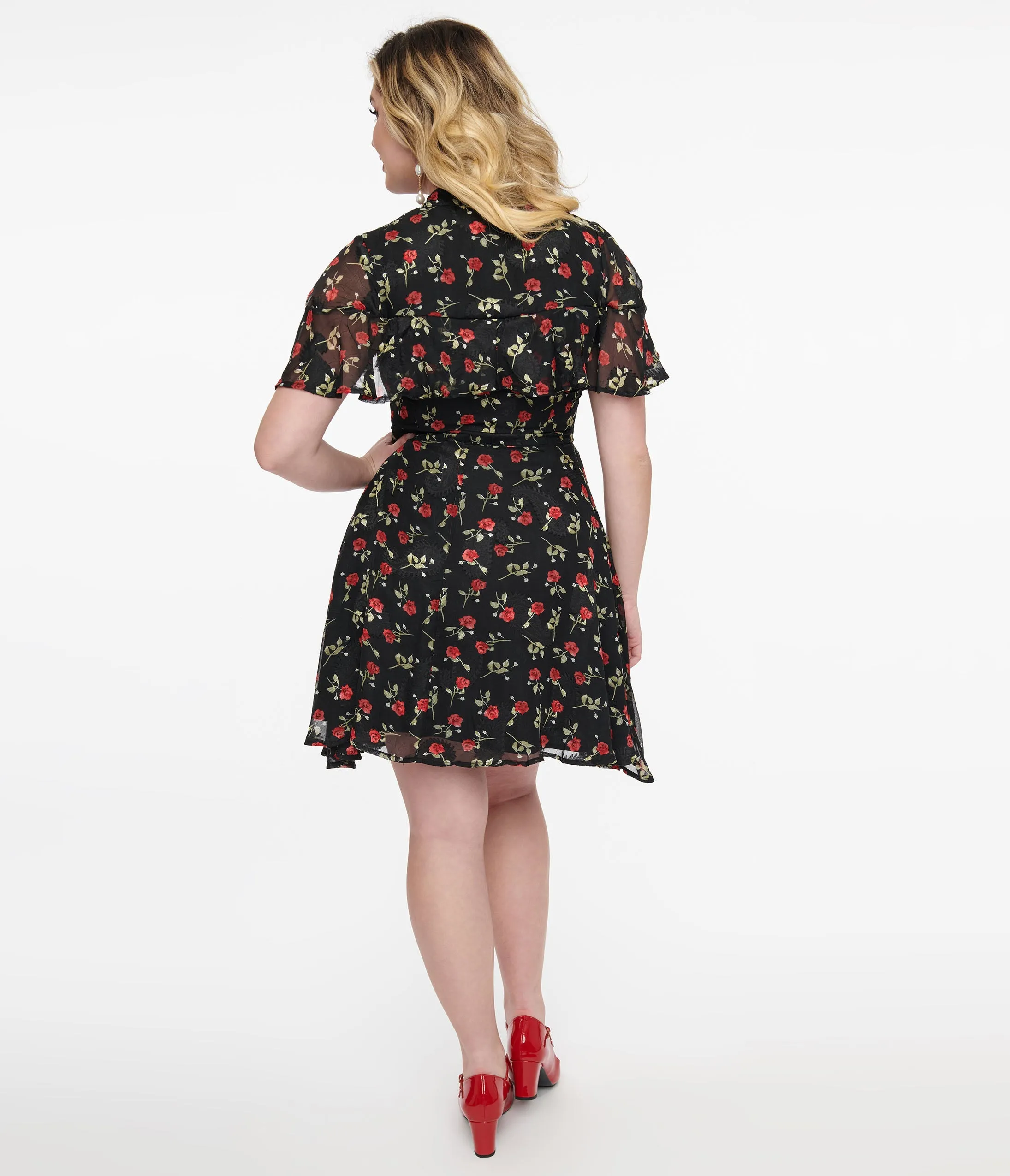 Unique Vintage 1950s Black & Red Rose Capulet Fit & Flare Dress sold by Unique Vintage product image thumbnail 3