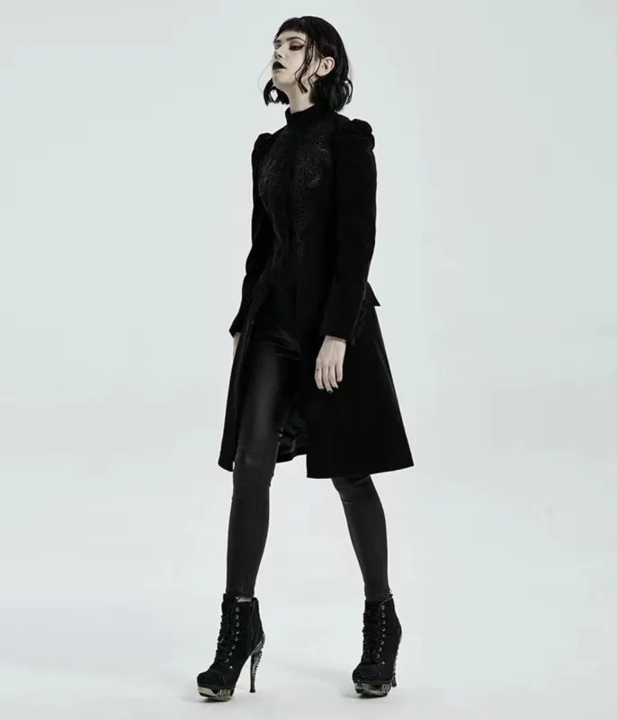 Black Velvet Gothic Lace Long Coat sold by Unique Vintage