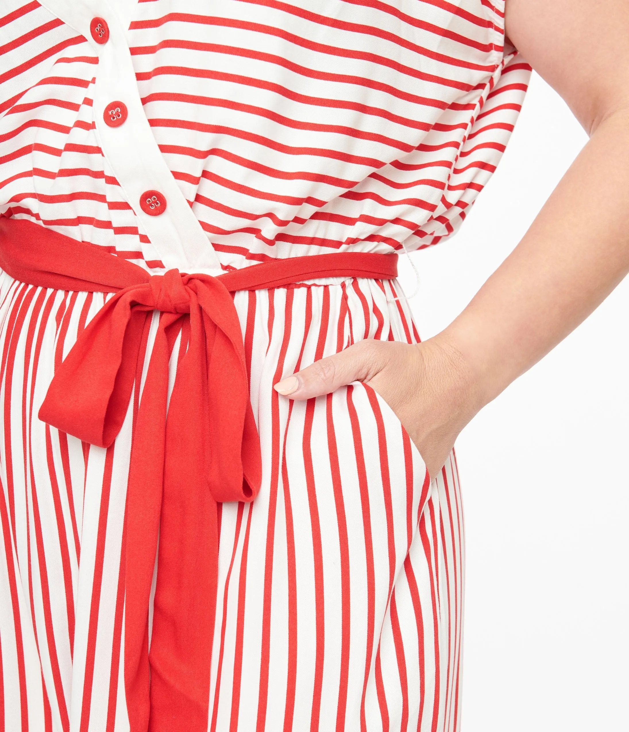 Hell Bunny 1950s White & Red Striped Jumpsuit sold by Unique Vintage product image thumbnail 2