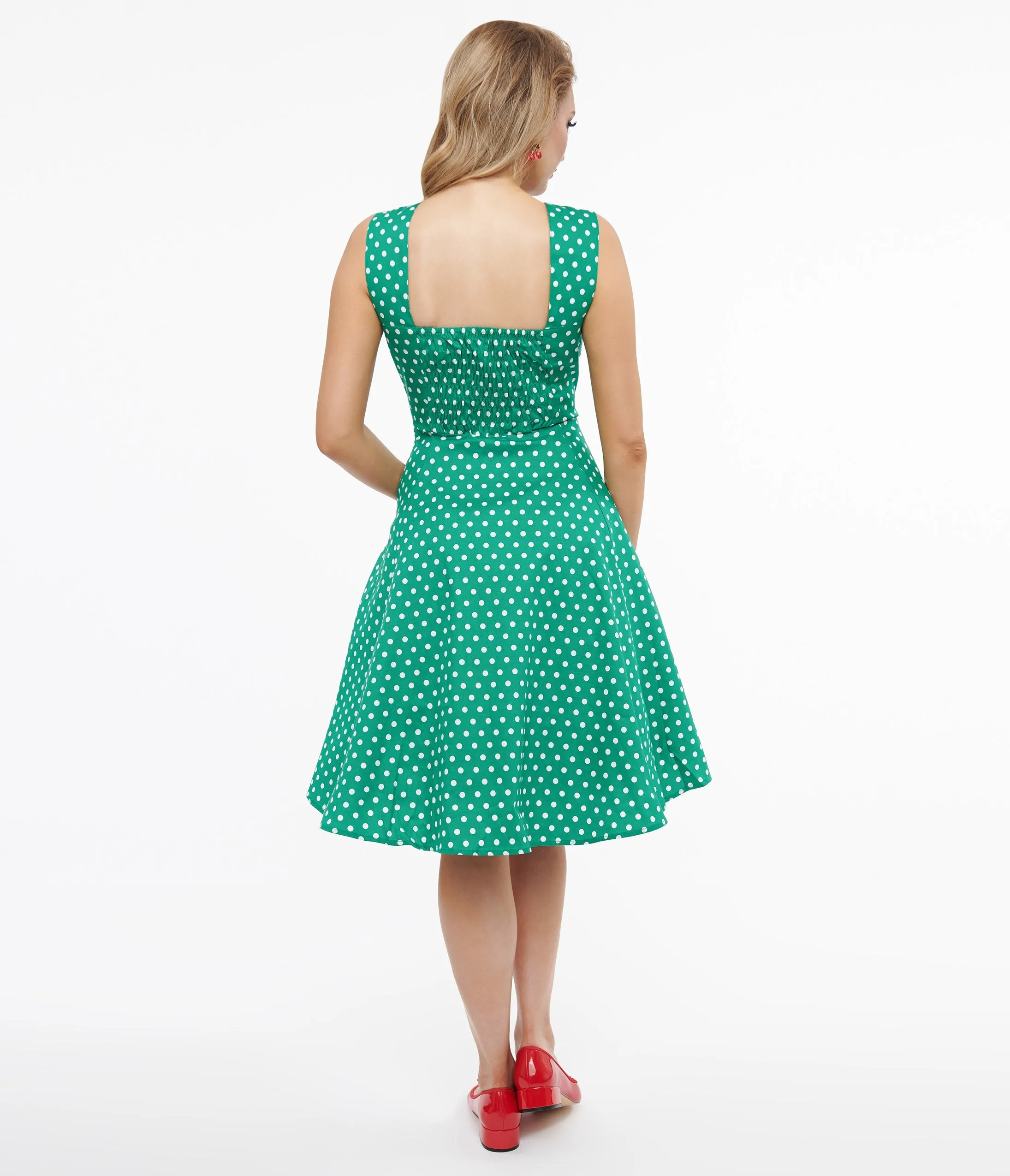 1950s Green & White Polka Dot Cotton Swing Dress sold by Unique Vintage product image thumbnail 2