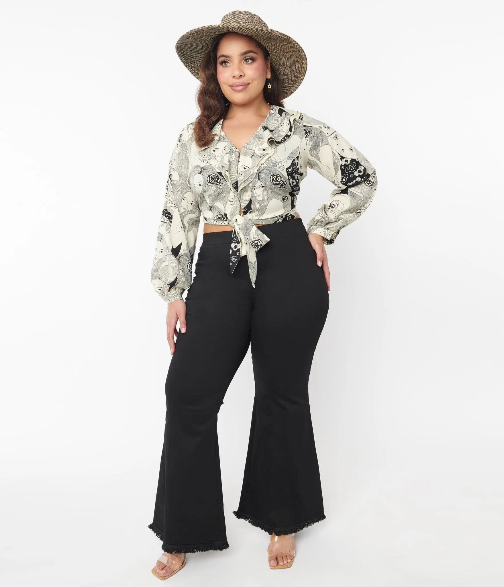Plus Size Black Wide Flare Leg Pants sold by Unique Vintage product image thumbnail 4