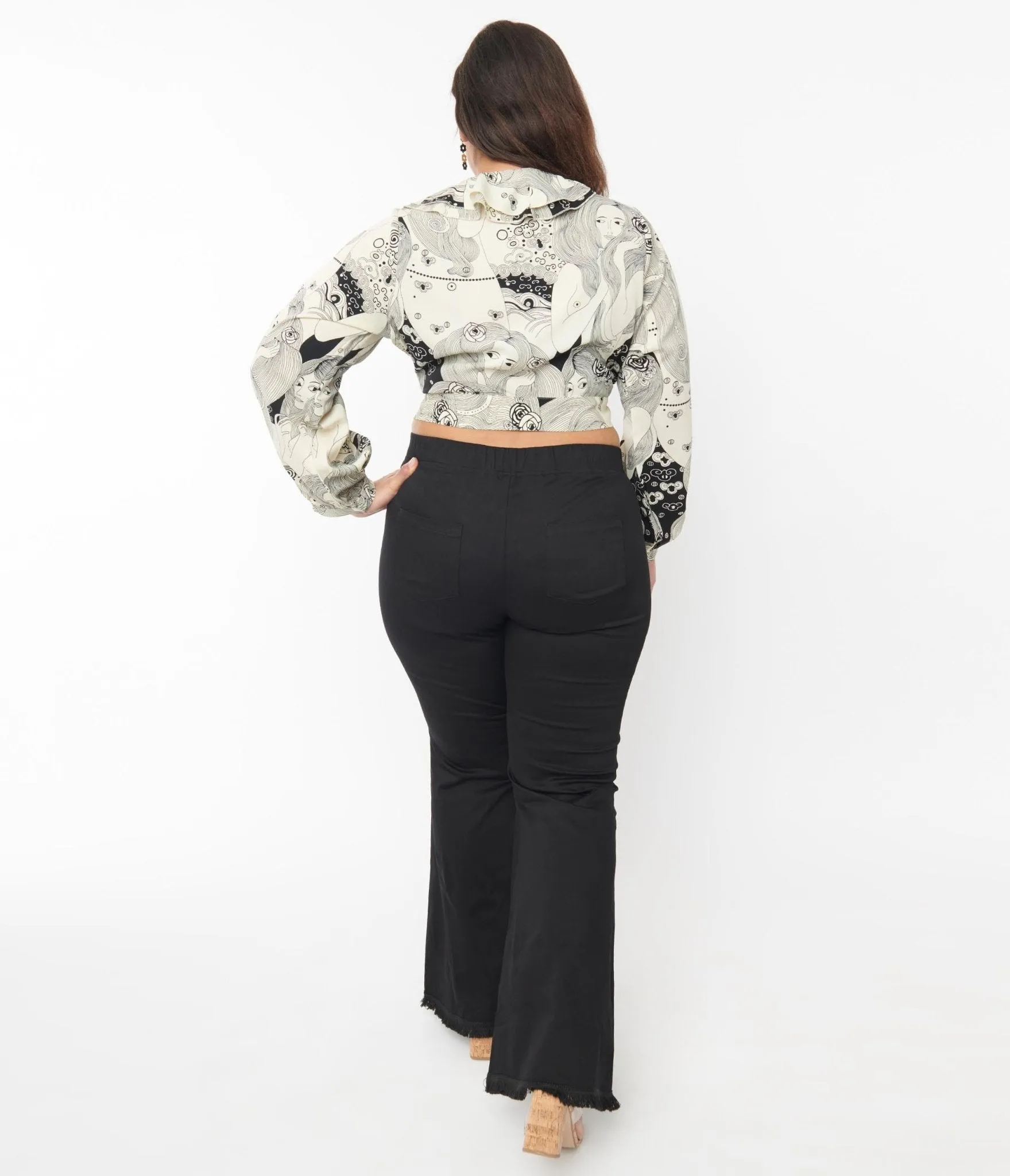 Plus Size Black Wide Flare Leg Pants sold by Unique Vintage product image thumbnail 3