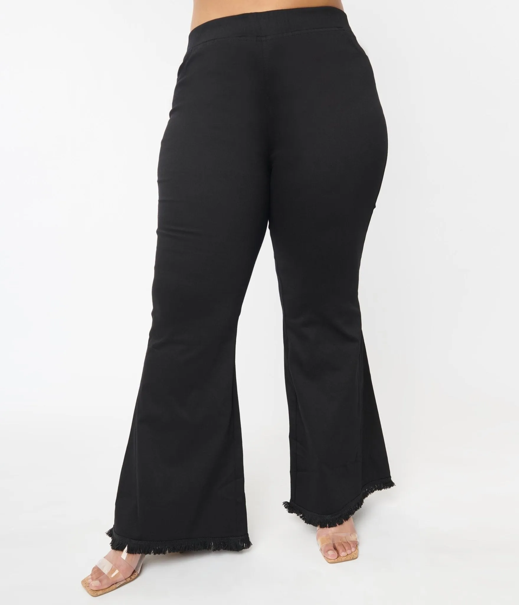 Plus Size Black Wide Flare Leg Pants sold by Unique Vintage product image thumbnail 2