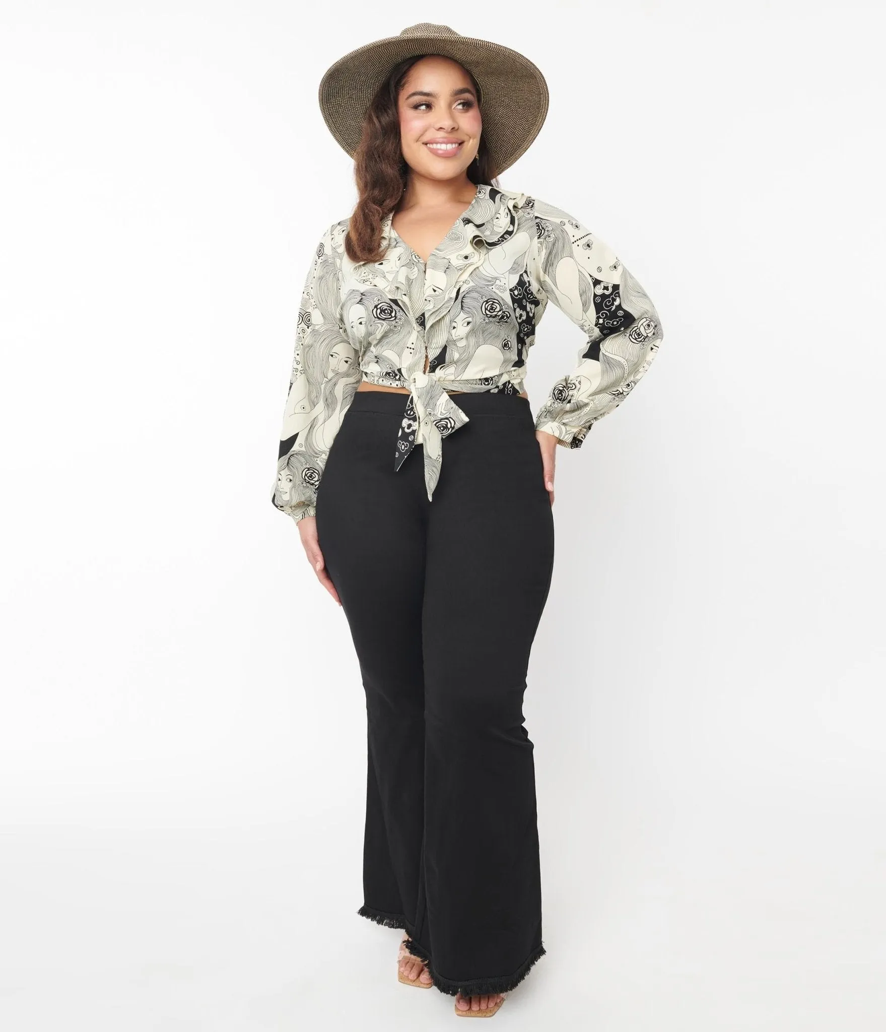 Plus Size Black Wide Flare Leg Pants sold by Unique Vintage product image thumbnail 5