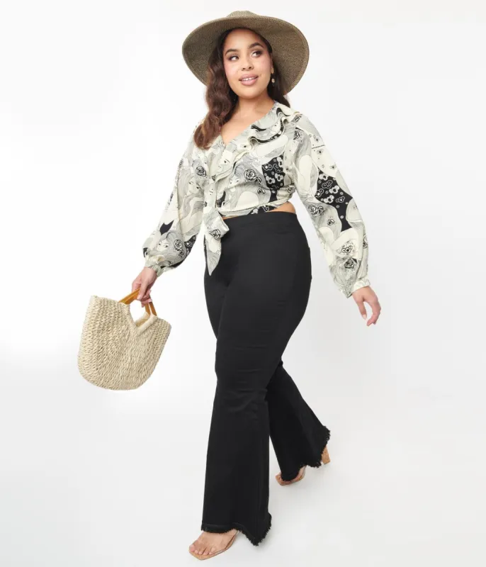 Plus Size Black Wide Flare Leg Pants sold by Unique Vintage